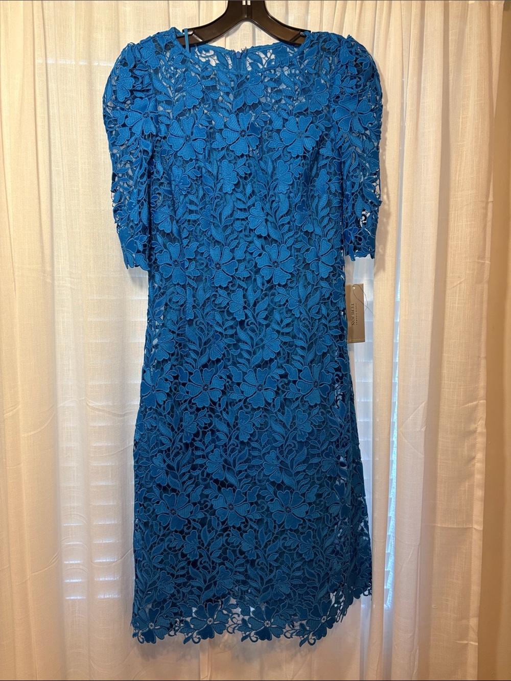 Teri Jon Cobalt Blue Floral Lace Midi Dress